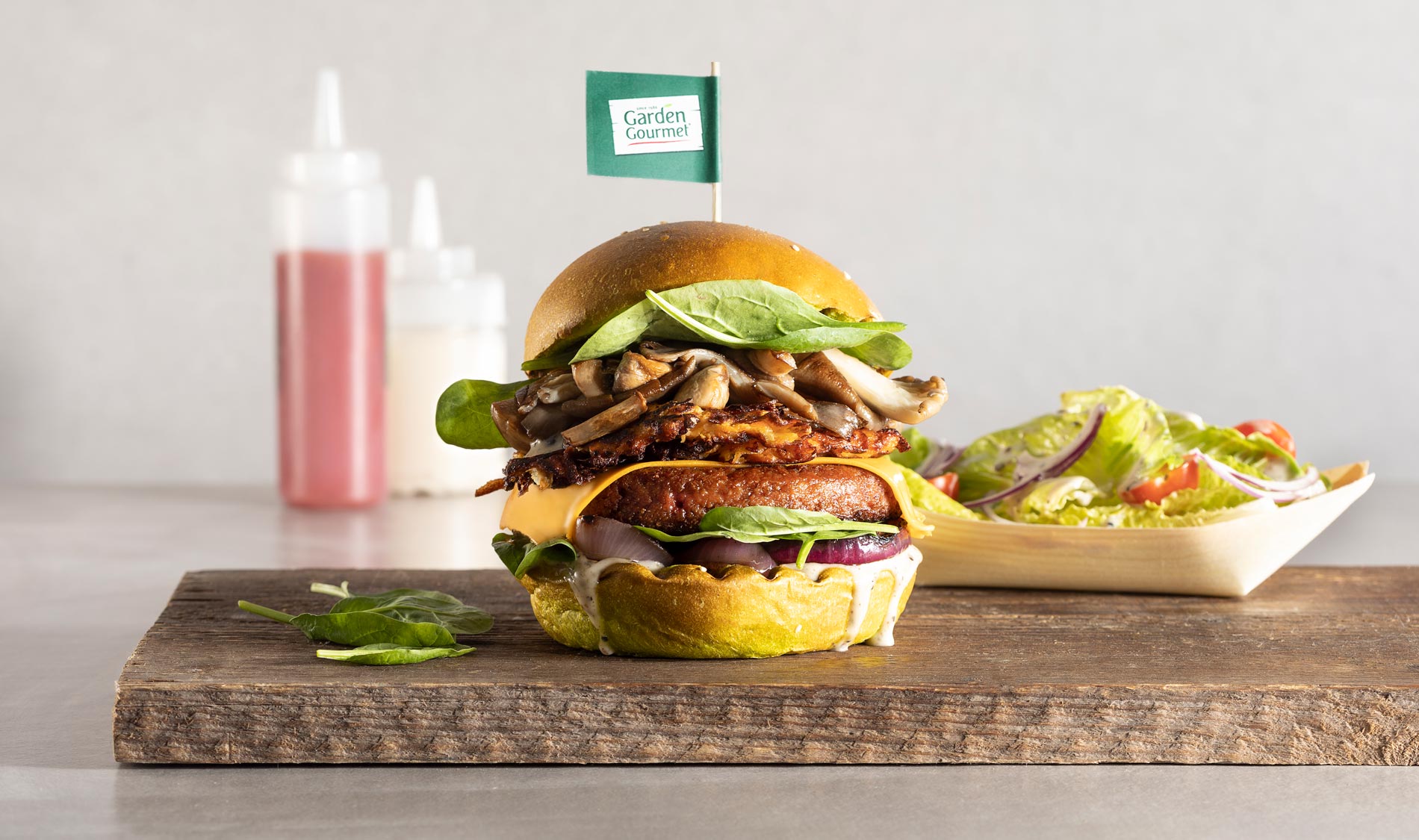 Veganer Burger, Fleischersatz, Pilze, Rösti