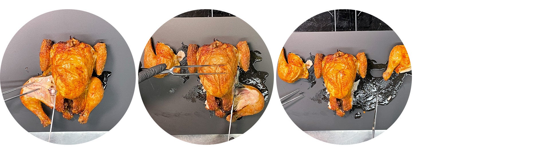 3 Schritte wie der Schenkel eines gegarten Hähnchen getrennt wird