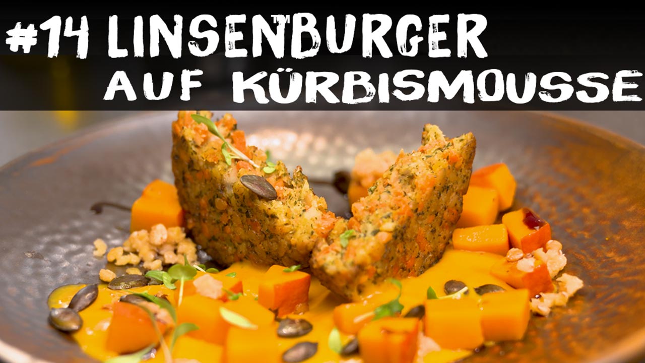 Linsenburger auf Kürbismousse veganes Rezept