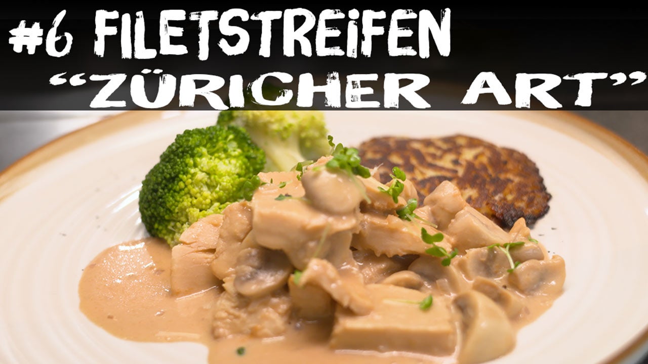 Filetstreifen &quot;Züricher Art&quot; mit Kartoffelrösti veganes Rezept