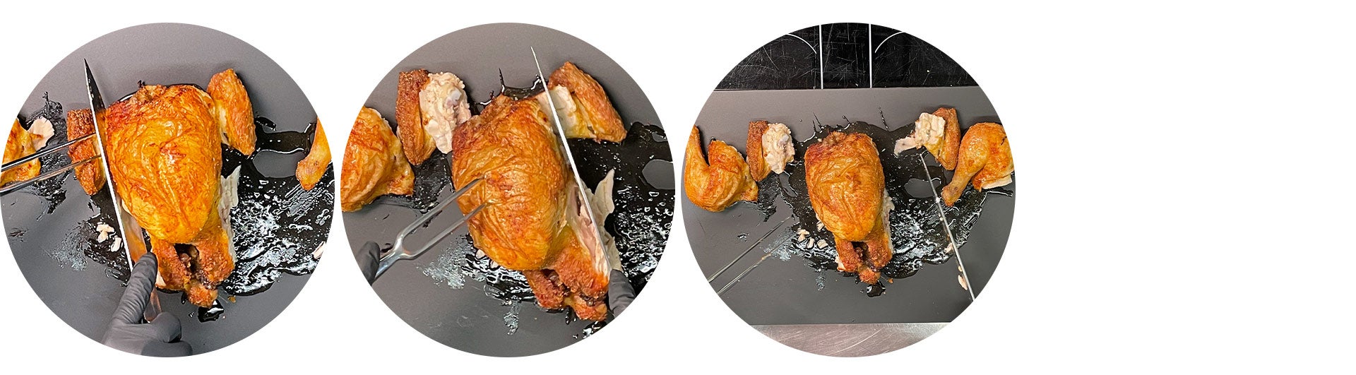 3 Schritte wie der Flügel eines gegarten Hähnchen getrennt wird