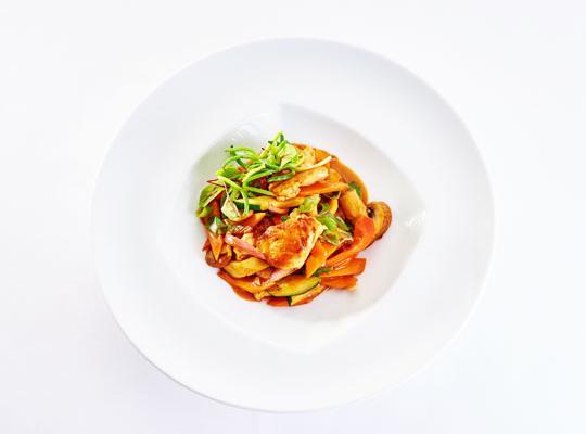 Putenbrust mit Tomaten-Kokossauce