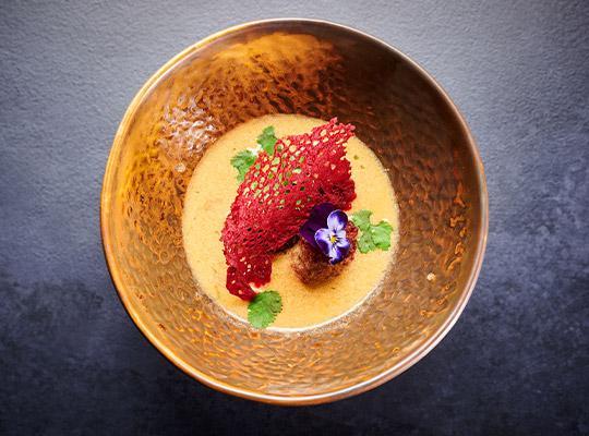 Pikante Joghurtsuppe mit Rote Beete Falafel