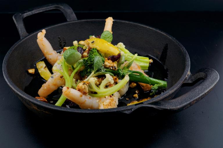 Garnelenpfanne mit Kichererbsen