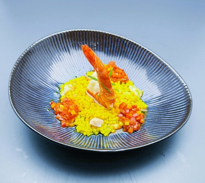 Garnele / Fregula Risotto CHEF Fishfond V2 / Paprikaragout