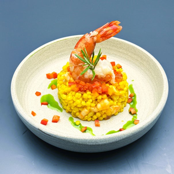 Garnele/Fregula CHEF Fishfond Risotto / Paprikaragout