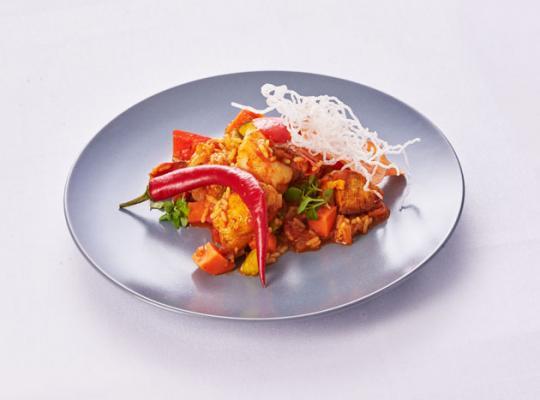 "Jambalaya" mit Garnelen, Hähnchenbrust und Zimt