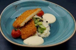 vegetarisches Schnitzel, Spargel, Risotto