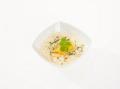 Kartoffelsuppe mit Birne, Bohne und Speck