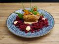 Kartoffeln & Gemüse, Rote Beete Falafel, Ziegenfrischkäse-Hollandaise