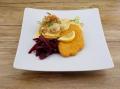 Knusper Schnitzel mit Cheddar-Chili Sauce und Baked Potatoes