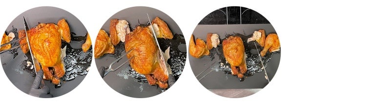 3 Schritte wie der Flügel eines gegarten Hähnchen getrennt wird